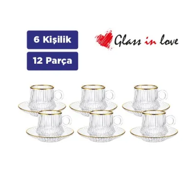 Gold Rimli Cam Kahve Fincan Takımı