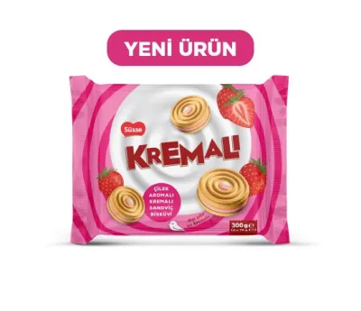 ÇİLEK AROMALI KREMALI  SANDVİÇ BİSKÜVİ