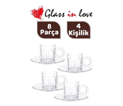 Boncuk Detaylı Cam Kahve Fincan Seti ~110 ml