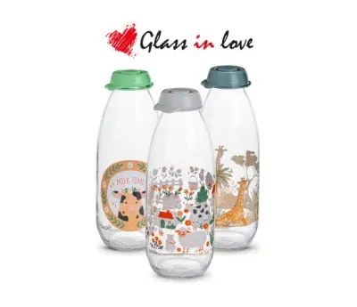 DESENLİ CAM SÜT ŞİŞESİ ~1000 ml