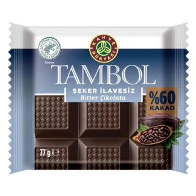 Kahve Dünyası Tambol Şeker İlavesiz %60 Bitter Çikolata 77 G