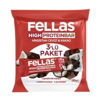 Fellas Hindistan Cevizi & Kakaolu Yüksek Protein Bar 3 x 45 G