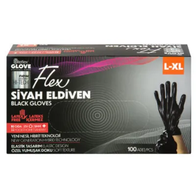 Flex Eldiven Siyah L Beden 100'Lü