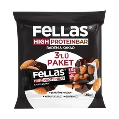 Fellas Badem ve Kakaolu Yüksek Protein Bar 3 x 45 G