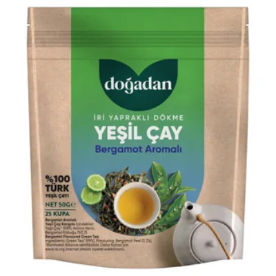 Doğadan İri Yapraklı Dökme Yeşil Çay Bergamotlu 50 G