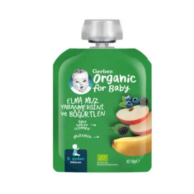 Gerber Organik Muz Yaban Mersini Böğürtlen Elma Püresi 90 G