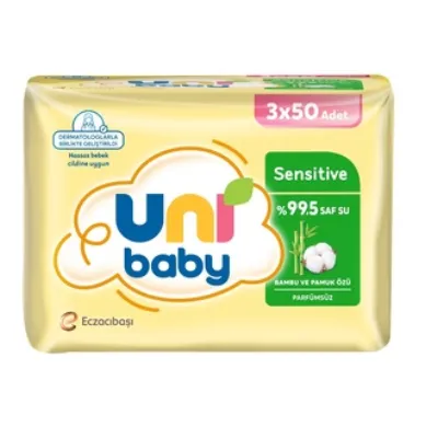 Uni Baby Sensitive Bambu & Pamuk Özü Islak Mendil 3 x 50'li