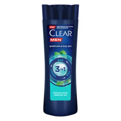 Clear Men 3 in 1 Şampuan & Duş Jeli Ferahlatıcı Mentol Etkisi Saç Yüz Vücut İçin 350 ml