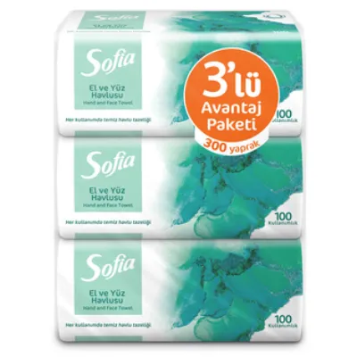 Sofia El ve Yüz Havlusu Avantaj Paketi 3 x 100'lü